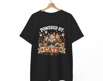 Powered by Cats Unisex T-Shirt, Cat Lover Shirt,  Animal Lover Gift