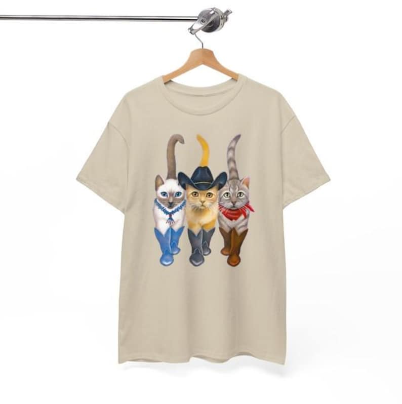 Cat Cowboy, Cowboy Cat Unisex T Shirt, Printed Two Sides, Cat Lovers T Shirt For Men Women, For Youth And Toddler Sand