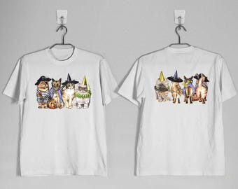 Halloween Cat Shirt, Spooky Witch Cat T-Shirt, Funny Cat Lover Tee, Double Sided Halloween Shirt For Adults, Youth And Toddler