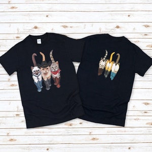 Chat de cow-boy, t-shirt unisexe chat de cow-boy, imprimé recto-verso, t-shirt amoureux des chats pour homme femme, pour jeune et tout-petit