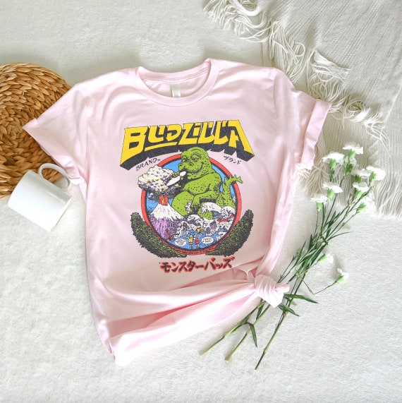 1970s Crazy Shirts Budzilla Invades Hawaii Shirt Reprint, Budzilla Tee,  Gozilla Tee Dinorsaur Vocano T Shirt 
