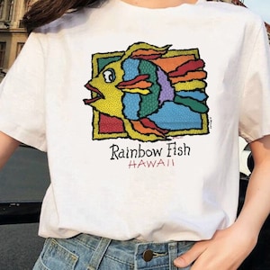 Rainbow Fish Shirt, Fish of Maui HAWAII 90s Shirt, Funny Fish T shirt, Cute Fish Shirt, Natural/White/Sand and more special color to choose