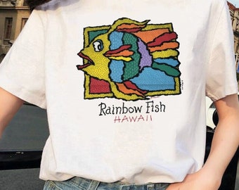 Rainbow Fish Shirt, Fish of Maui HAWAII 90s Shirt, Funny Fish T shirt, Cute Fish Shirt, Natural/White/Sand and more special color to choose