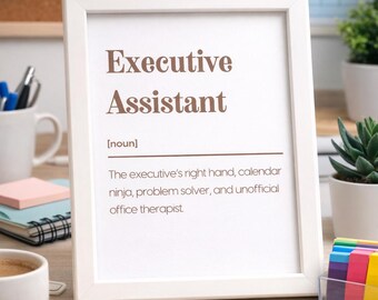 Cadeau de remerciement pour assistante | Assistante de direction Définition | Décoration de bureau amusante | impression administrative (téléchargement numérique)