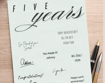 Poster de signature d'anniversaire de 5 ans de travail | Célébration d'un collègue d'équipe (téléchargement A3 A4)