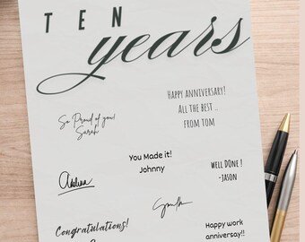 Poster de signature pour 10 ans de travail | Carte de groupe d'équipe (téléchargement A3 A4)