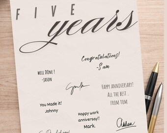 Poster de signature d'anniversaire de 5 ans de travail | Célébration d'un collègue d'équipe (téléchargement A3 A4)