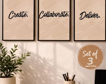 Lot de 3 impressions de bureau motivantes, création d'oeuvres d'art en collaboration avec livraison (téléchargement numérique)