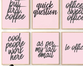 Lot d'oeuvres d'art murales amusantes pour le bureau | Set imprimable Humour au travail (téléchargement numérique)