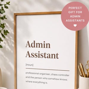 Impresión con la definición de Asistente Administrativo / Decoración divertida para la oficina (Descarga digital)
