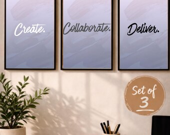Lot de 3 impressions de bureau motivantes, création d'oeuvres d'art en collaboration avec livraison (téléchargement numérique)