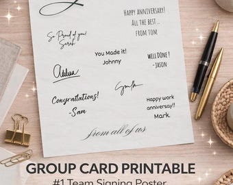 Poster de signature d'anniversaire de 5 ans de travail | Carte de groupe d'équipe (A3, A4)