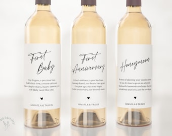 Marriage Milestone Wine Labels Wedding Gift First Anniversary Bridal ...
