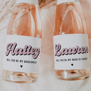 Mini champagne label bridesmaid proposal box idea, maid of honor gift, bridal party proposal, bridesmaid favors