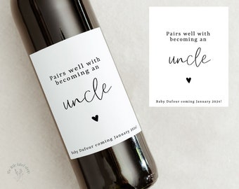 Uncle pregnancy announcement wine label, baby announcement gift, personalized wine label, pairs well with becoming an uncle