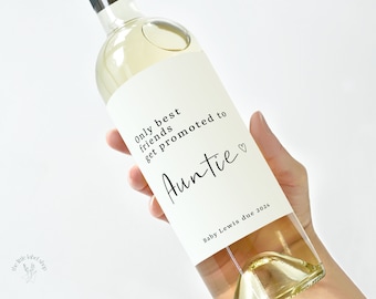 Aunt pregnancy announcement wine label, baby announcement gift, personalized wine label, promoted to auntie, best friend