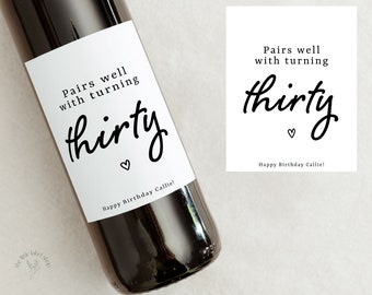 30th Birthday Gift Wine Label, Custom Waterproof Sticker, Birthday Gift for Her