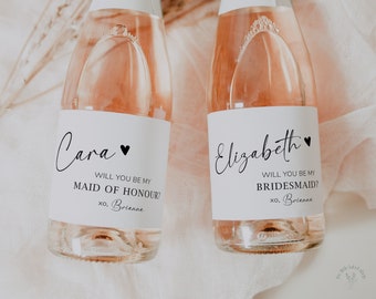 Will you be my bridesmaid mini champagne label, Bridesmaid proposal box idea, maid of honor gift,  bridal party proposal