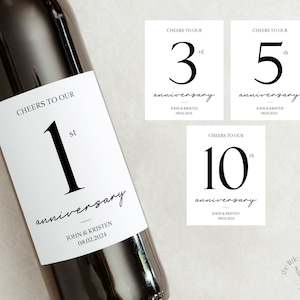 Anniversary wine label, milestones wine label, personalized wedding gift, anniversary gift idea, modern wedding guest book label, engagement