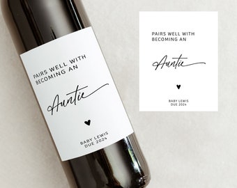 Aunt pregnancy announcement wine label, baby announcement gift, personalized wine label, promoted to auntie, best friend