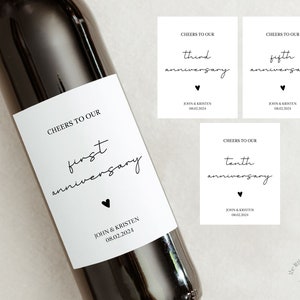 Anniversary wine label, milestones wine label, personalized wedding gift, anniversary gift idea, modern wedding guest book label, engagement