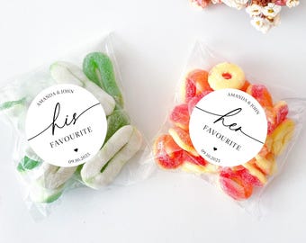 His and Her Favorite Stickers, Wedding Favors for Guests, Wedding Treat Bags, Custom Wedding Stickers, Wedding Stickers Personalized