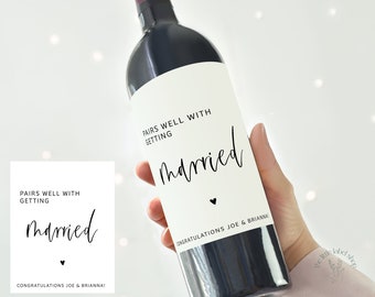 Engagement wine label, personalized wedding gift, pairs well with getting married, engagement gift for couples, gift for bride and groom