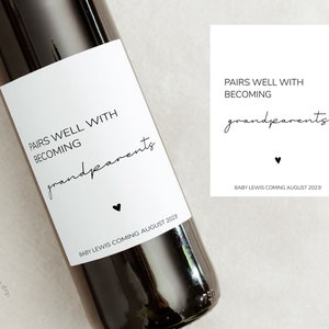 Grandparents pregnancy announcement wine label, baby announcement gift, new grandparents gift, pairs well with becoming grandma, grandpa