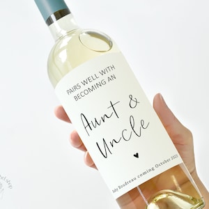 Aunt and uncle pregnancy announcement wine label, baby announcement gift, personalized wine label, pairs well with becoming aunt and uncle