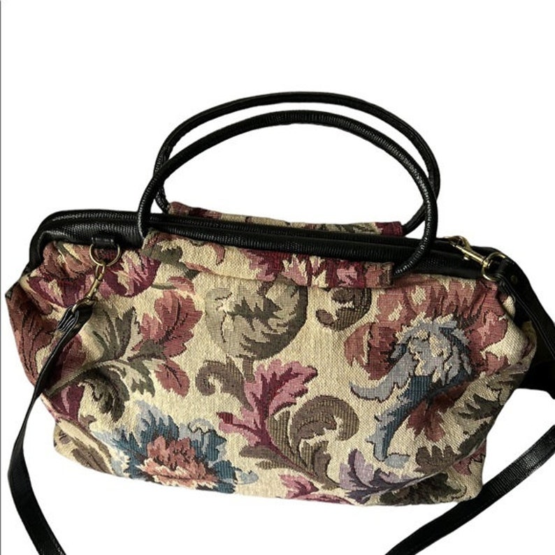 Vintage 70s Victorian Floral Tapestry Colorful Traveler Handbag image 6