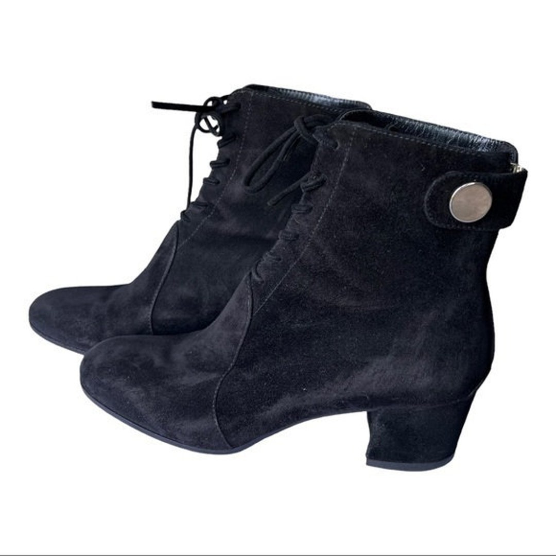 GIANVITO ROSSI Black Suede Finlay Lace up Block Heel Boots Size 37 Etsy Canada