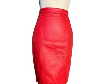 Vintage 80s Sarah Taylor Collection Genuine Leather Red Skirt 7/8