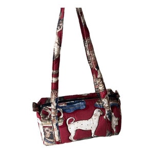 Vintage 60s Talon Zipper Marj Dickson Dog Print Padded Fabric Shoulder Bag