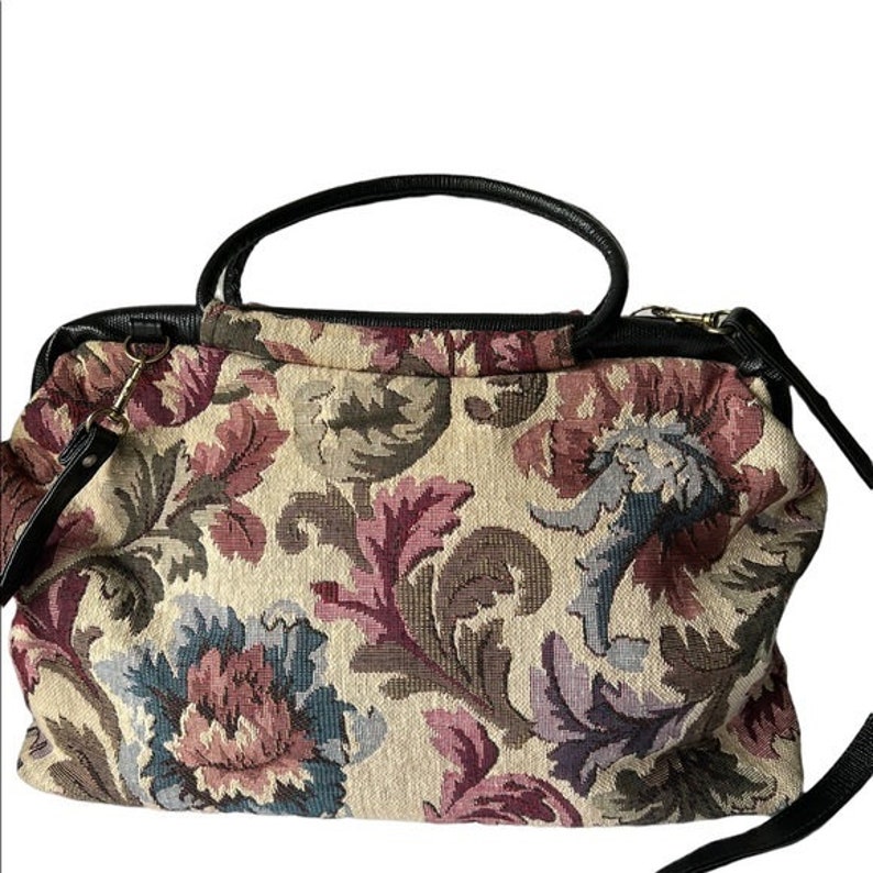 Vintage 70s Victorian Floral Tapestry Colorful Traveler Handbag image 7