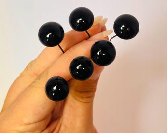 3 Pair Vintage Black Glass Eyes on Wires for Stuffed Animal Making & Repairing 13mm