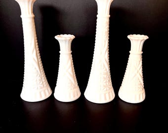 1950s Anchor Hocking Stars and Bars Milk Glass Vase Set of 4 | Farmhouse Vase