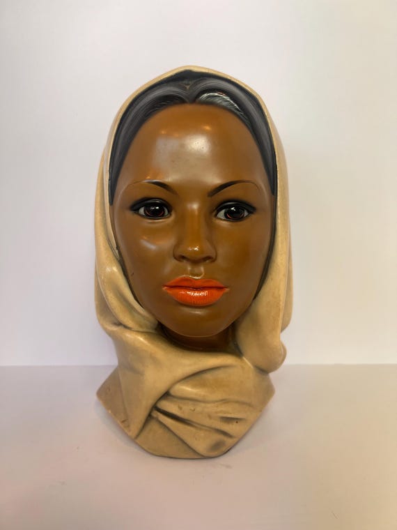 Vintage Marwal Chalkware Woman Statue With Head Scarf - Etsy display picture 1