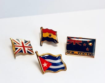 Vintage Collection of Foreign Flag Pins | New Zealand, Egypt, UK British Flags