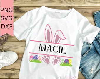 Ostern SVG Shirt für Kleinkind, Ostern Monogramm für Mädchen, Osterhase PNG Download, Ostern Download Prints