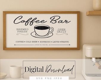 Coffee Bar Latte Sign SVG | Kitchen Bar Sign Cut File | Circuit Designs Download Home| Coffee Cup Clipart Bar Design File
