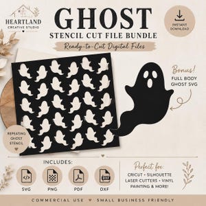 Ghost Stencil Cut File SVG| 12x12 Halloween Stencil Digital Download| Door Mat Design for Fall |Paint Stencil Art | Craft Supply|Laser Ready