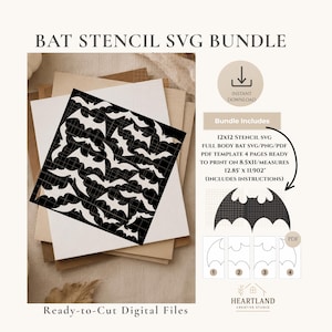 Bat Stencil Cut File SVG| 12x12 Halloween Stencil Digital Download| Door Mat Design for Fall |Paint Stencil Art | Craft Supply| Laser Ready