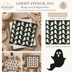 Ghost Stencil Cut File SVG| 12x12 Halloween Stencil Digital Download| Door Mat Design for Fall |Paint Stencil Art | Craft Supply|Laser Ready