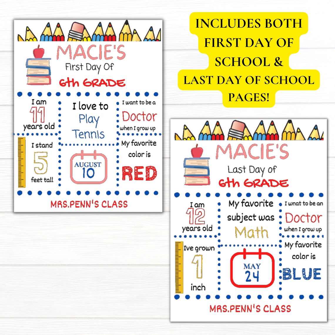 Printable, Editable First and Last Day of School Sign, PDF School