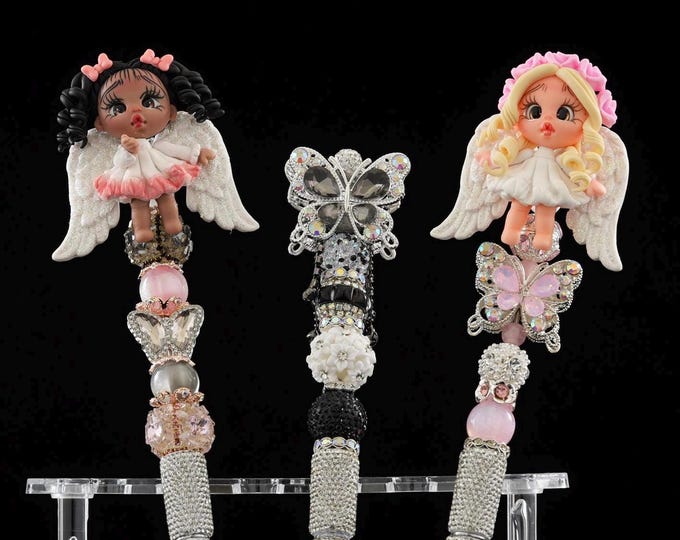 Angel Bling Pens | Handmade Rhinestone Character Pens | Pick Your Style | Elegant Aesthetic Desk Accessories