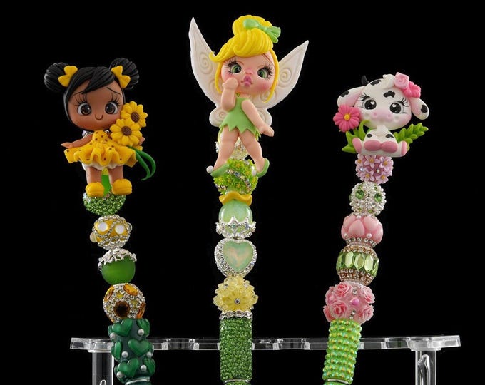Luxury Bling Character Pens | Handmade Rhinestone Pens | Fairy, Sunflower Girl & Cow | Cute Aesthetic Desk Accessories