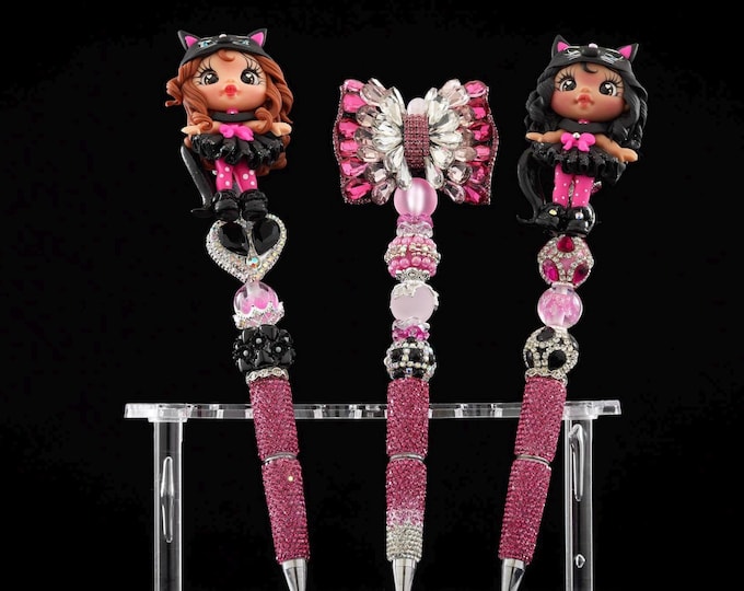 Pink Cat Girl Bling Pens | Handmade Rhinestone Pens | Y2K Glam Desk Accessories | Choose Your Style