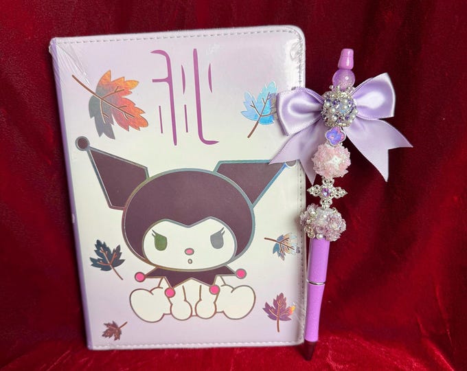 Anime Journal Notebook & Bling Pen Set | Kawaii Stationery Gift | Cute Handmade Notebook | Rhinestone Pen | Anime Lover Gift