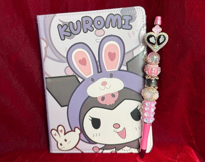 Anime Journal Notebook & Bling Pen Set | Kawaii Stationery Gift | Cute Handmade Notebook | Rhinestone Pen | Anime Lover Gift