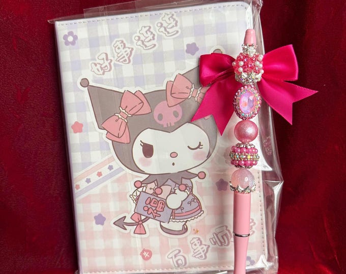 Anime Journal Notebook & Bling Pen Set | Kawaii Stationery Gift | Cute Handmade Notebook | Rhinestone Pen | Anime Lover Gift